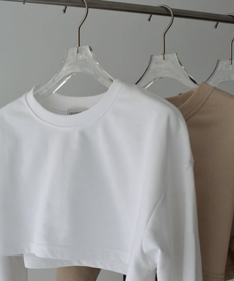 tops-02447　ショートスウェットプルオーバー　ホワイト　ベージュ　チャコール　ブラック