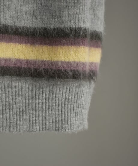 knit-02247　モヘア混 マルチボーダー Vネック ニットベスト