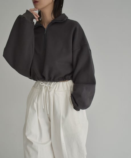 tops-02450　裏起毛クロップドハーフジップスウェット　グレー　チャコール　ブラック