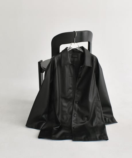 jacket-02025　フェイクレザー ミディ コート　ブラック