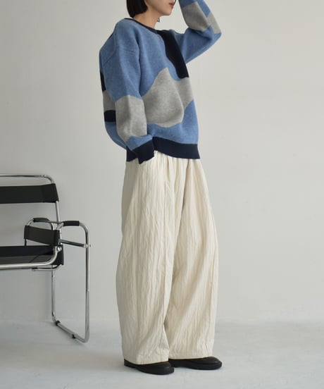 knit-02315　ニュアンス柄 配色 クルーネック ニット　グレー　ブルー