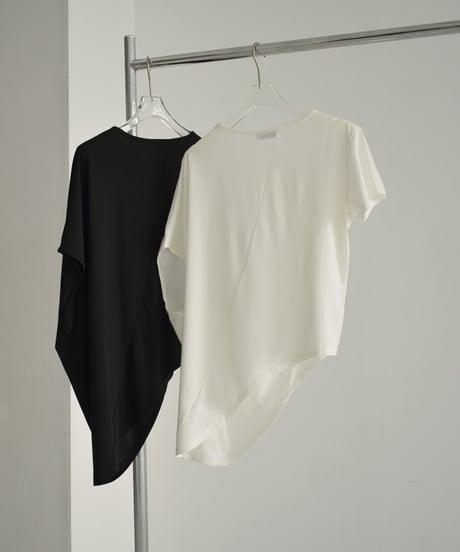 nh-tops-02494　アシンメトリー デザイン TEE　ホワイト　ブラック