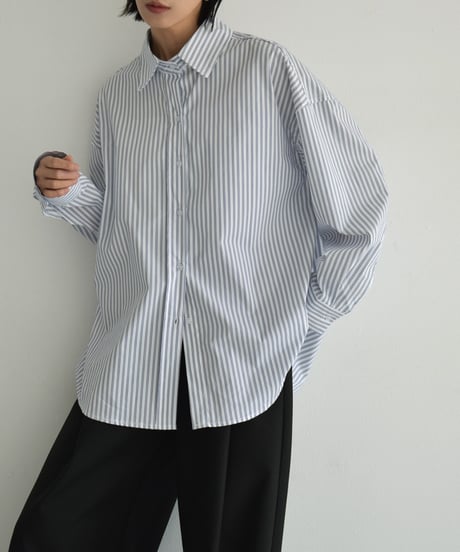 tops-02521　オーバーサイズ ストライプ シャツ　ホワイト　ネイビー