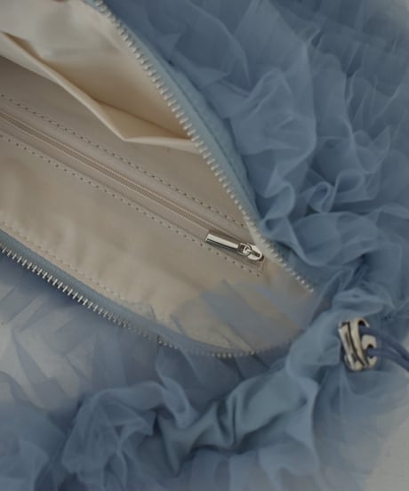nh-bag2-02656　チュールギャザー バッグ　エクリュ　ブルー　ブラック