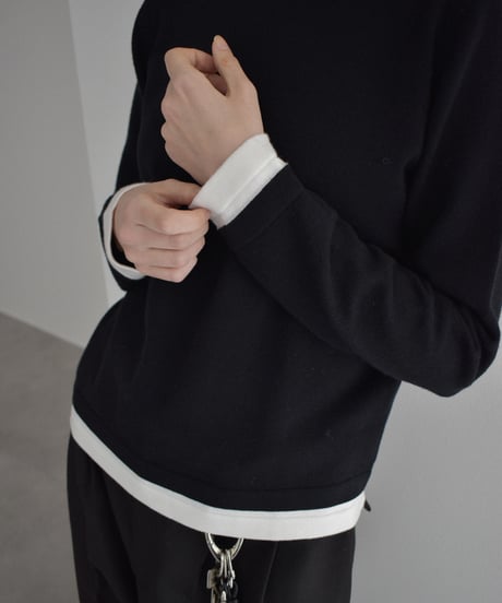 knit-02369　クルーネック レイヤード調 ニット トップス　ベージュ　ブラウン　グレー　ブラック