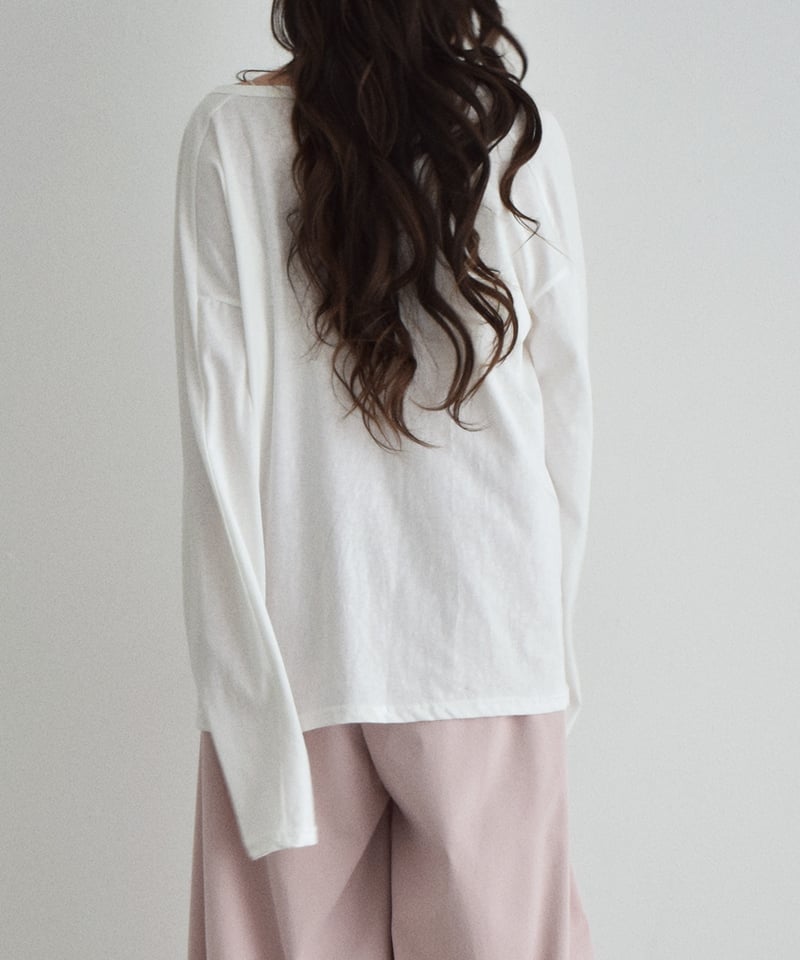 tops-02601 ヘンリーネック ロングTシャツ ホワイト | L a v i s h G