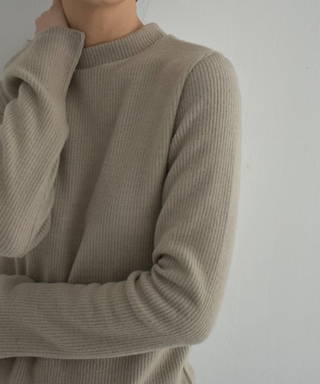 tops-04140　日本製　ハイネックニットプルオーバー　グレージュ　チャコール　ブラック