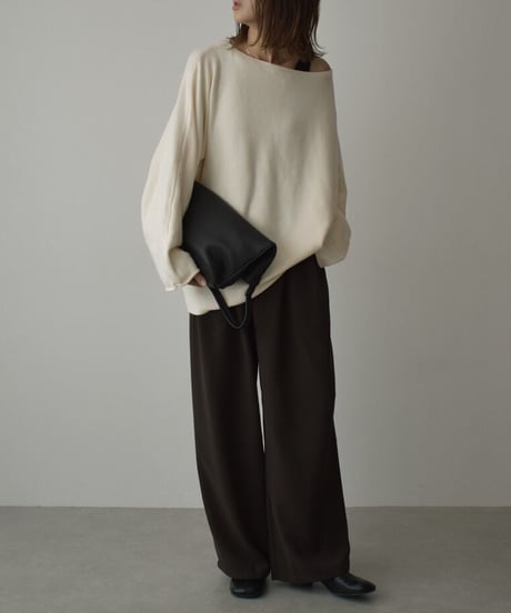 knit-02363　オーバーサイズ ボートネックニット　アイボリー　ブラック