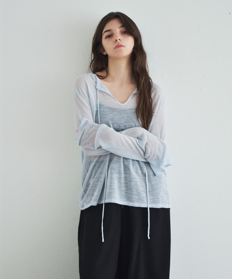 nh-knit-02379 キーネック シアー ルーズ ニット アイスブルー