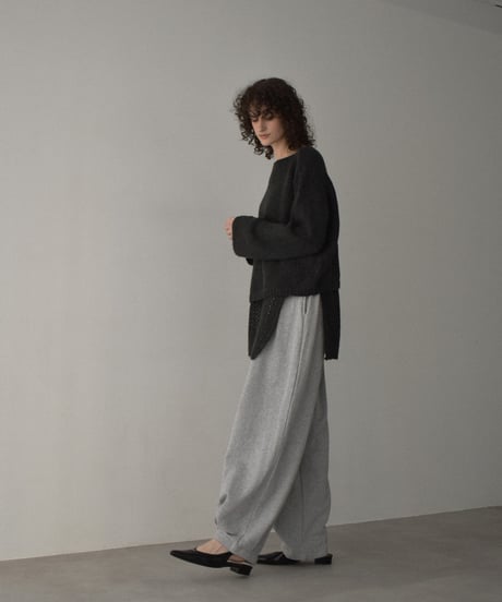 knit-02355　ラップクロシェニット付 ボートネック ニット プルオーバー　ライトグレー　チャコール　ブラウン