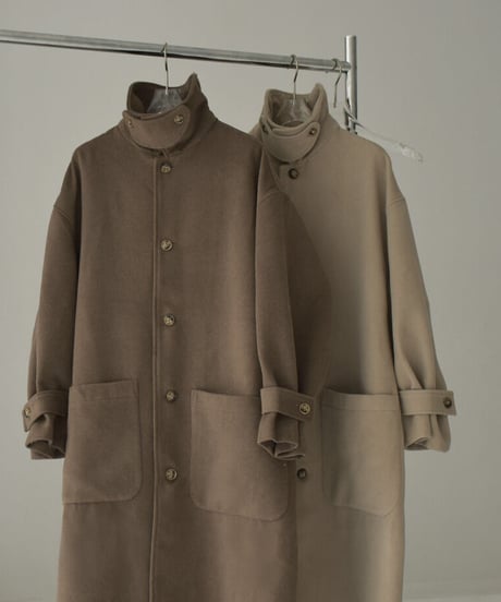 coat-12001　ウールブレンド ステンカラーコート　ベージュ　モカ