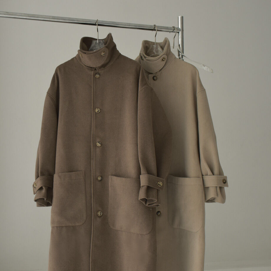 coat-12001 ウールブレンド ステンカラーコート ベージュ モカ | L 