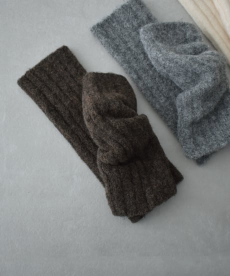 mb-gloves-02015　ウール混 リブ ニット アームウォーマー　エクリュ　ブラウン　グレー