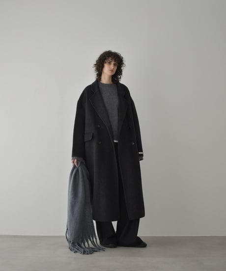 coat-02063　シャギー ウール ロングコート　グレージュ　ダークグレー