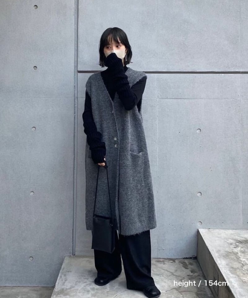 knit-02194 ニットロングベスト ブラウン グレー ブラック | L knit-02194 ニットロングベスト ブラウン グレー ブラック | L