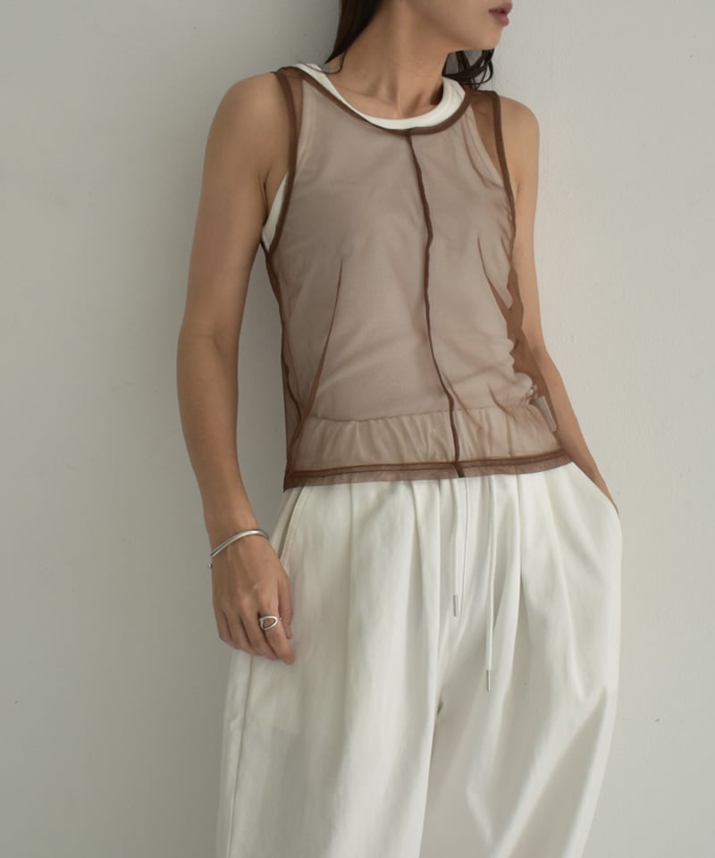 nh-tops-02502 センターシーム シアータンクトップ ホワイト グレー