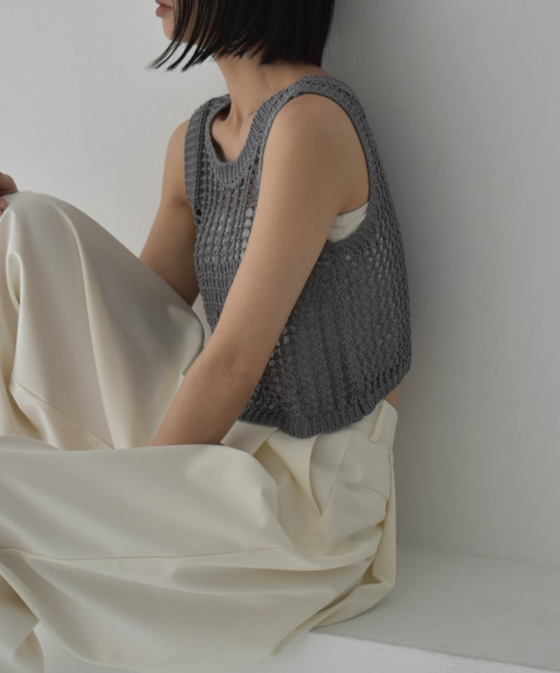 nh-knit-02328 ノースリーブ メッシュニット トップス グレー