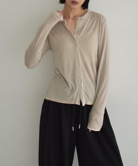 nh-tops-02541　スナップボタン プルオーバー　ベージュ　ブラック