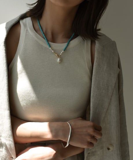 mb-necklace2-02065　 淡水パール×ビーズネックレス　turquoise
