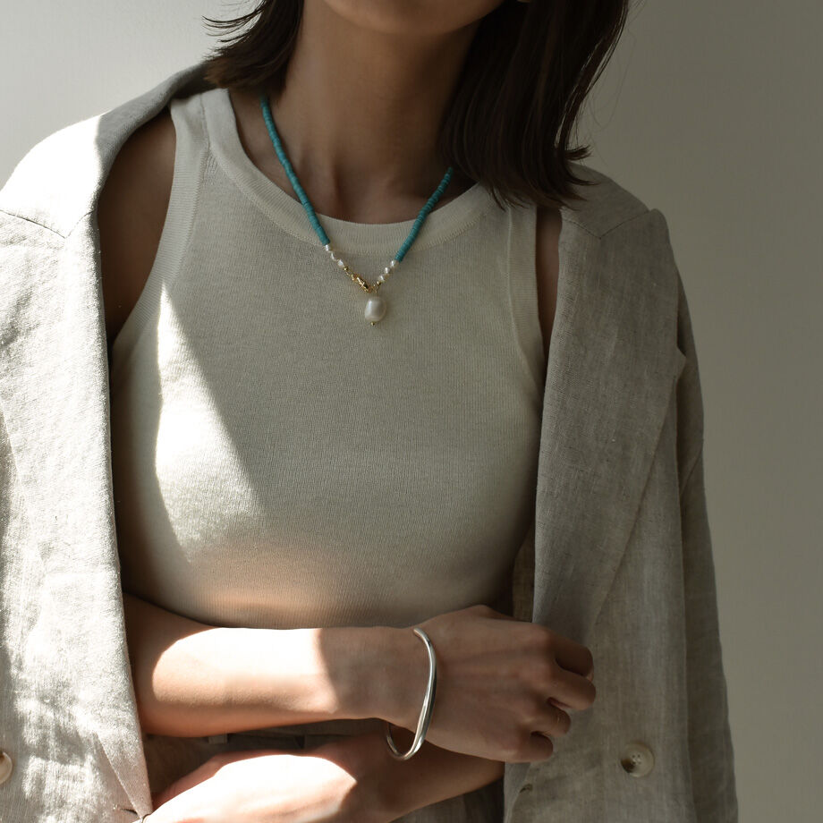 mb-necklace2-02065　 淡水パール×ビーズネックレス　turquoise
