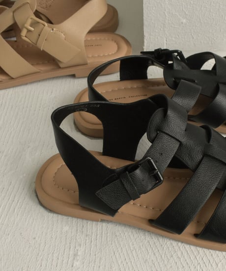 shoes-02158　グルカ ストラップサンダル　ベージュ　ブラック