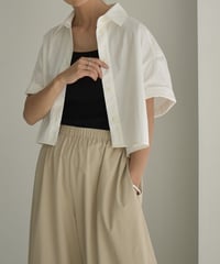 tops-02423　コットン ナイロン 半袖 ショートシャツ　チャコール　オフホワイト