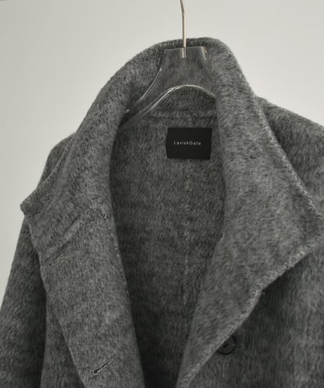 coat-02059　スタンドカラー ウール コート リバー仕立て　グレー　ダークグレー