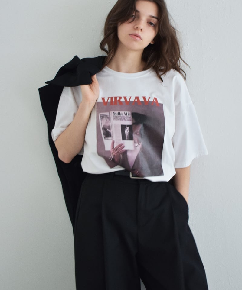 nh-tops-02532 フォトグラフィック Tee ホワイト ブラック | L a v i