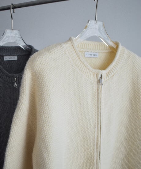 knit-02400　フロントポケット ジップ ニット カーディガン　アイボリー　グレー　ネイビー