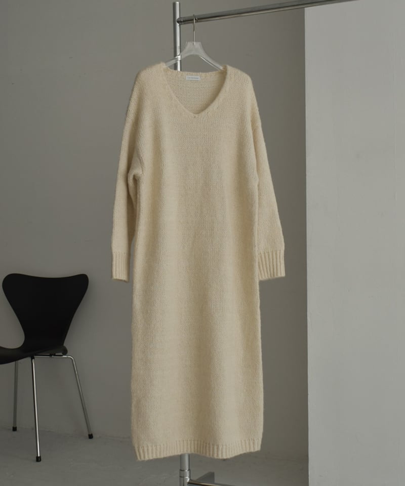 エルメス ヤク ウール ローゲージ Vネック ニット ワンピース 36 ブラウン HERMES エルメス ヤク ウール ローゲージ Vネック ニット ワンピース