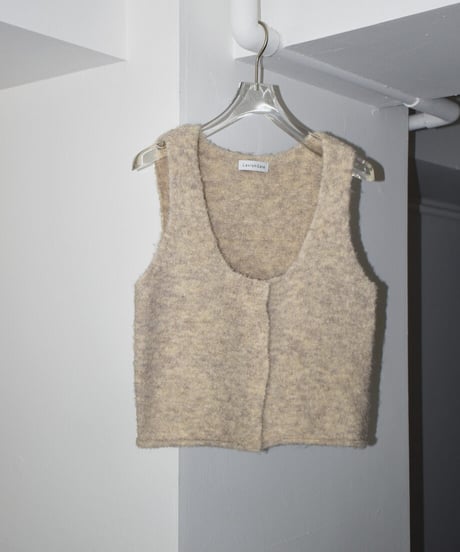 knit-02387　ブークレ ニット ベスト　エクリュ　ベージュ　チャコール
