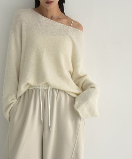 knit-02285　 モヘアライク ルーズ ニット　エクリュ　ブラウン