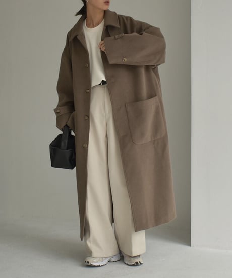 coat-12001　ウールブレンド ステンカラーコート　ベージュ　モカ