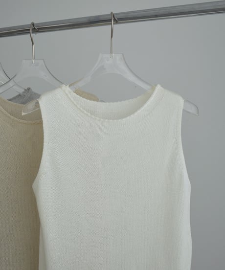 nh-knit-02385　リネン混 ノースリーブ ニット トップス　エクリュ　ベージュ　グレー