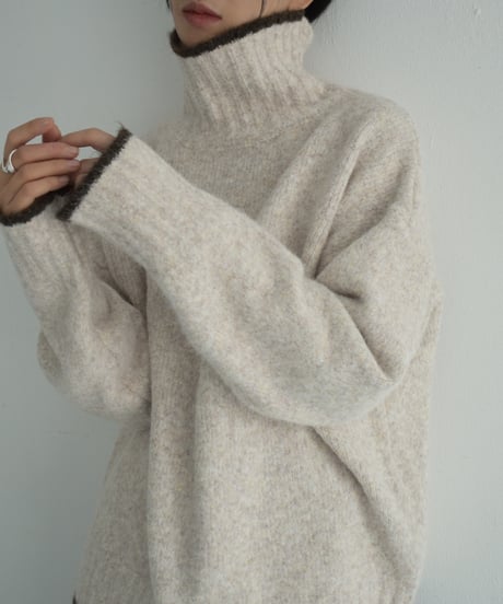 knit-02310　バイカラー ニット トップス　ライトベージュ　グレー　ブラウン