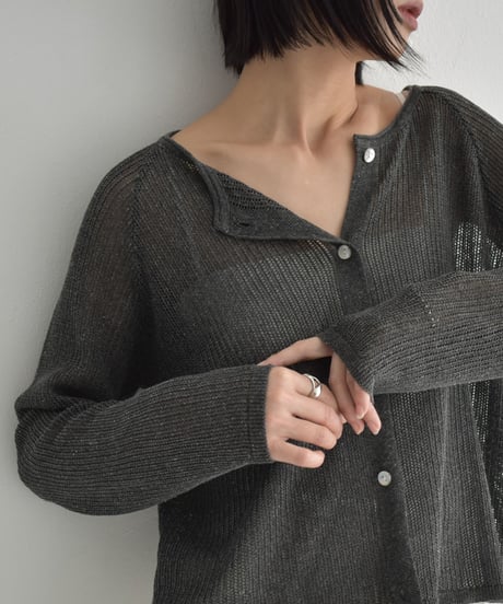 knit-02270　リネン混　サマーニット カーディガン　ベージュ　ブラック　グレー