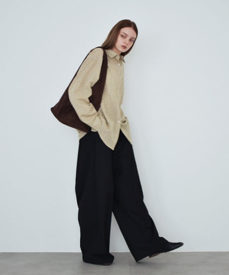 tops-02630　チェック オーバー シャツ　ベージュ　ブラウン