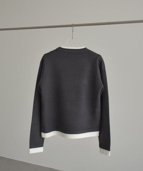 knit-02369　クルーネック レイヤード調 ニット トップス　ベージュ　ブラウン　グレー　ブラック