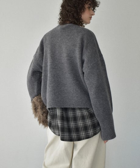 knit-02353　ワイドカフス スリーブ ニットプルオーバー　エクリュ　グレー　ダークグレー　ネイビー　ブラウン