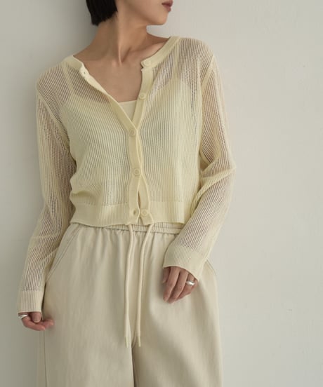 knit-02320　キャミソール付き コンパクト メッシュ カーディガン　エクリュ　グレー　ターコイズ
