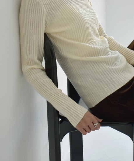 knit-02305　ハイネック リップル ニット　アイボリー　ブラウン　ブラック