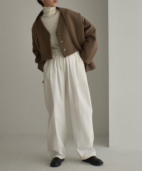 coat-13008　ストール付き　ウール ショートコート　モカ　ブラック