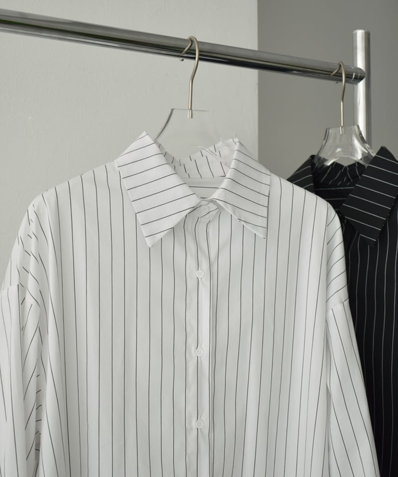OVY ストライプシャツ tops-02511 ピンストライプ オーバー シャツ ホワイト ブラック