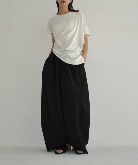 nh-tops-02494　アシンメトリー デザイン TEE　ホワイト　ブラック