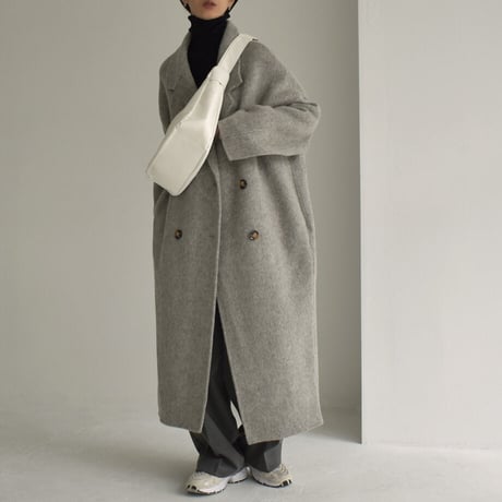 coat-02033　シャギーウールコート　リバー仕立て　エクリュ　グレー