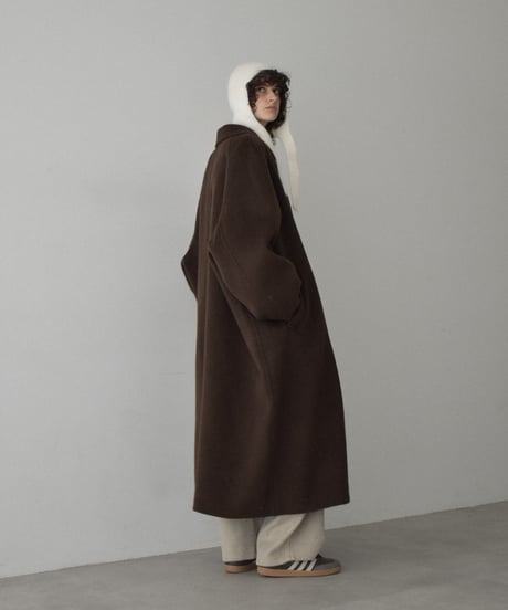 coat-02064　カシミヤ混 ウール ステンカラー ロングコート リバー仕立て　ブラウン