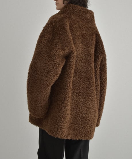 coat-02065　プードルボア ハイネック ミディコート　エクリュ　ブラウン