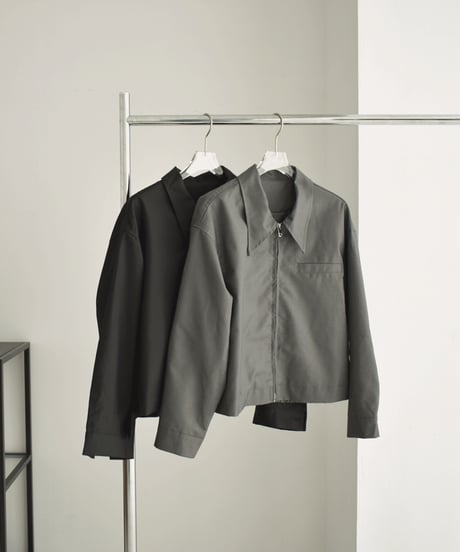 outer-02064　 ジップ ショート ジャケット　グレー　ブラック