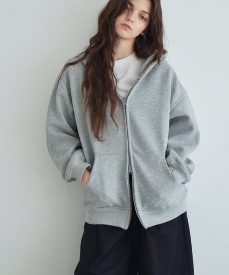 tops-02570　ダブルジップ フーディ　ブラック　グレー　カーキベージュ