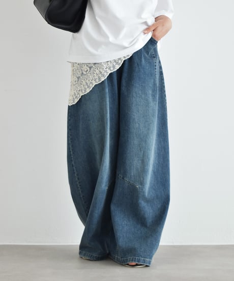 bottoms-02322　リラックス バレルレッグ デニム　ウォッシュブルー
